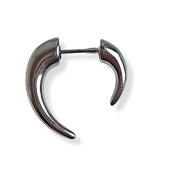 Silver Spiked Horn Earrings Ear Jacket Front Back Spike Minimalist Punk Gothic - Picture 8 of 9